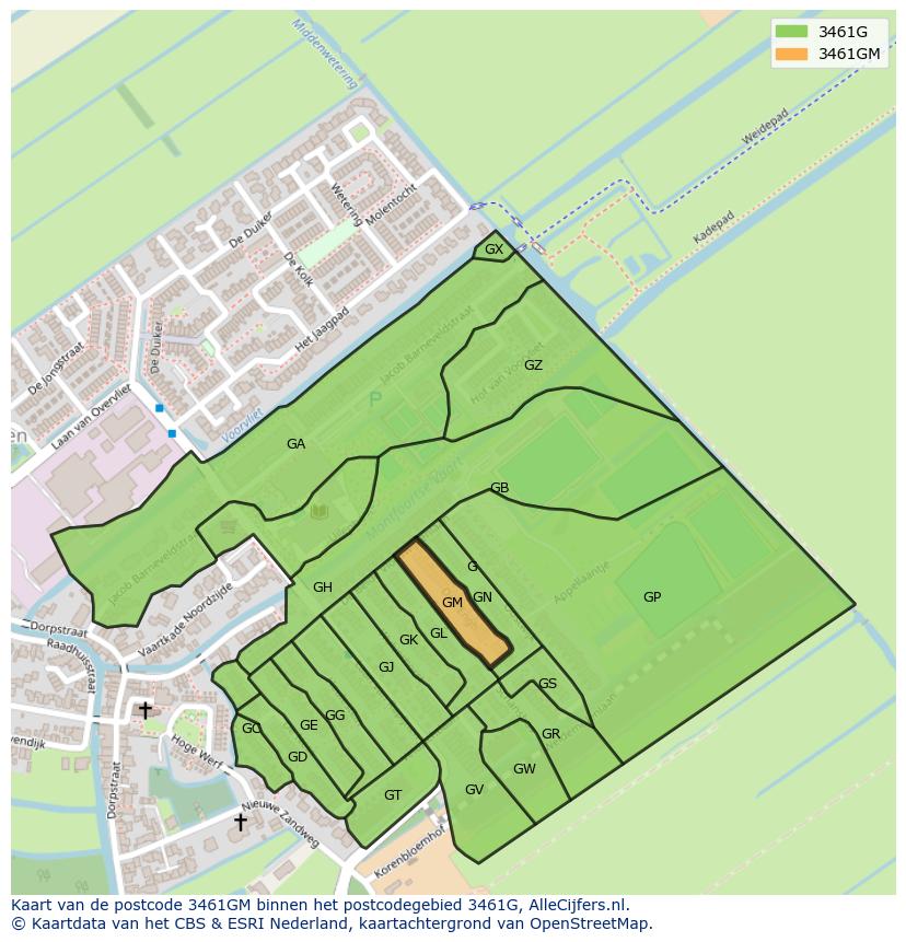 Afbeelding van het postcodegebied 3461 GM op de kaart.