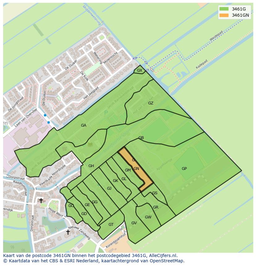 Afbeelding van het postcodegebied 3461 GN op de kaart.