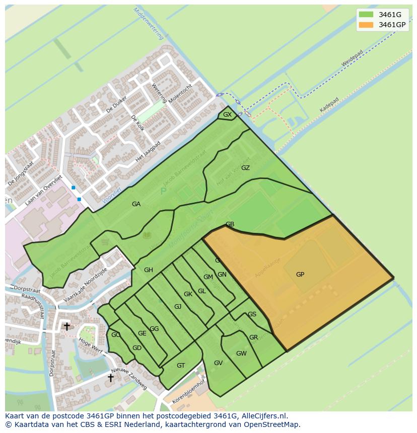 Afbeelding van het postcodegebied 3461 GP op de kaart.