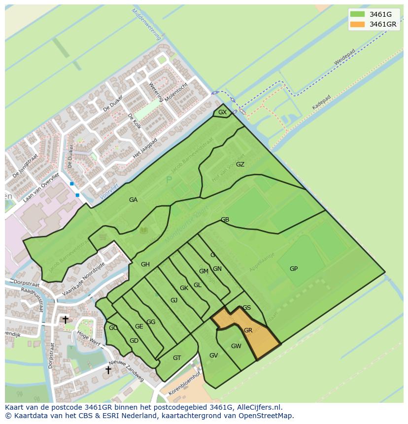 Afbeelding van het postcodegebied 3461 GR op de kaart.