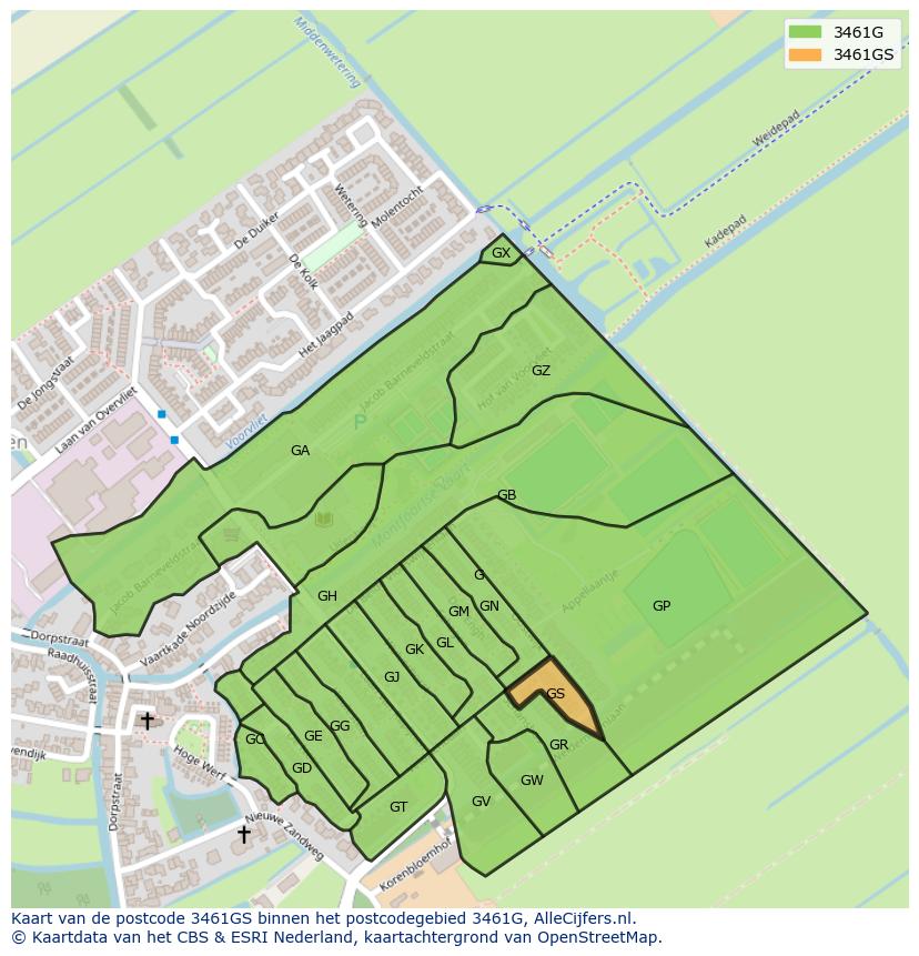 Afbeelding van het postcodegebied 3461 GS op de kaart.