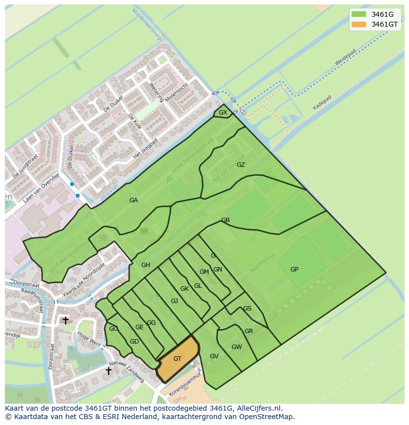 Afbeelding van het postcodegebied 3461 GT op de kaart.