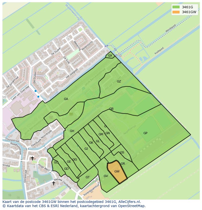 Afbeelding van het postcodegebied 3461 GW op de kaart.