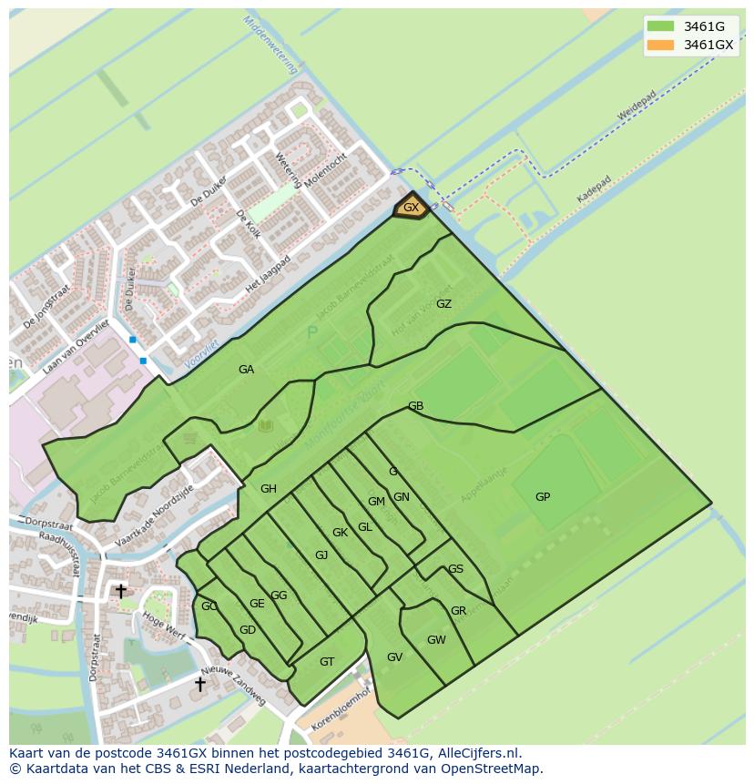 Afbeelding van het postcodegebied 3461 GX op de kaart.