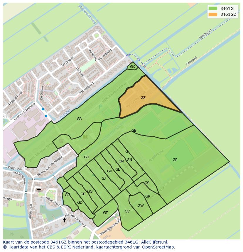 Afbeelding van het postcodegebied 3461 GZ op de kaart.
