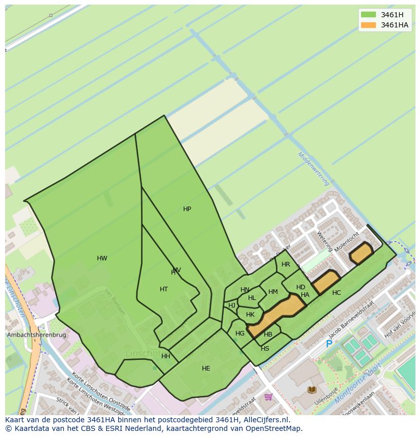 Afbeelding van het postcodegebied 3461 HA op de kaart.