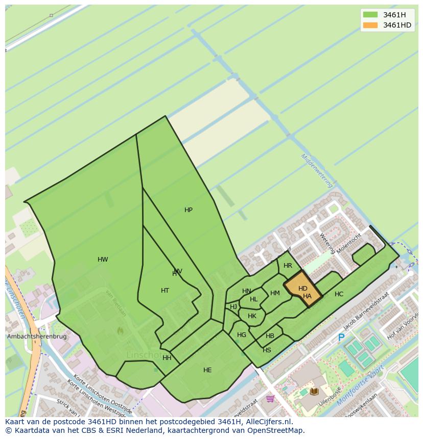Afbeelding van het postcodegebied 3461 HD op de kaart.