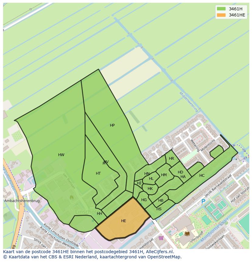 Afbeelding van het postcodegebied 3461 HE op de kaart.
