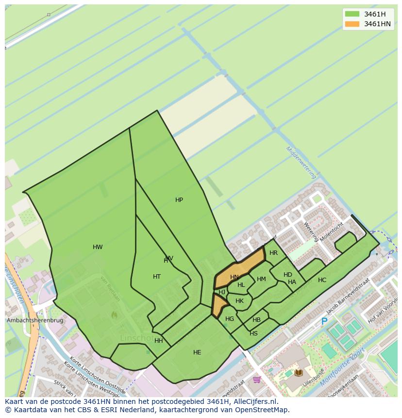 Afbeelding van het postcodegebied 3461 HN op de kaart.