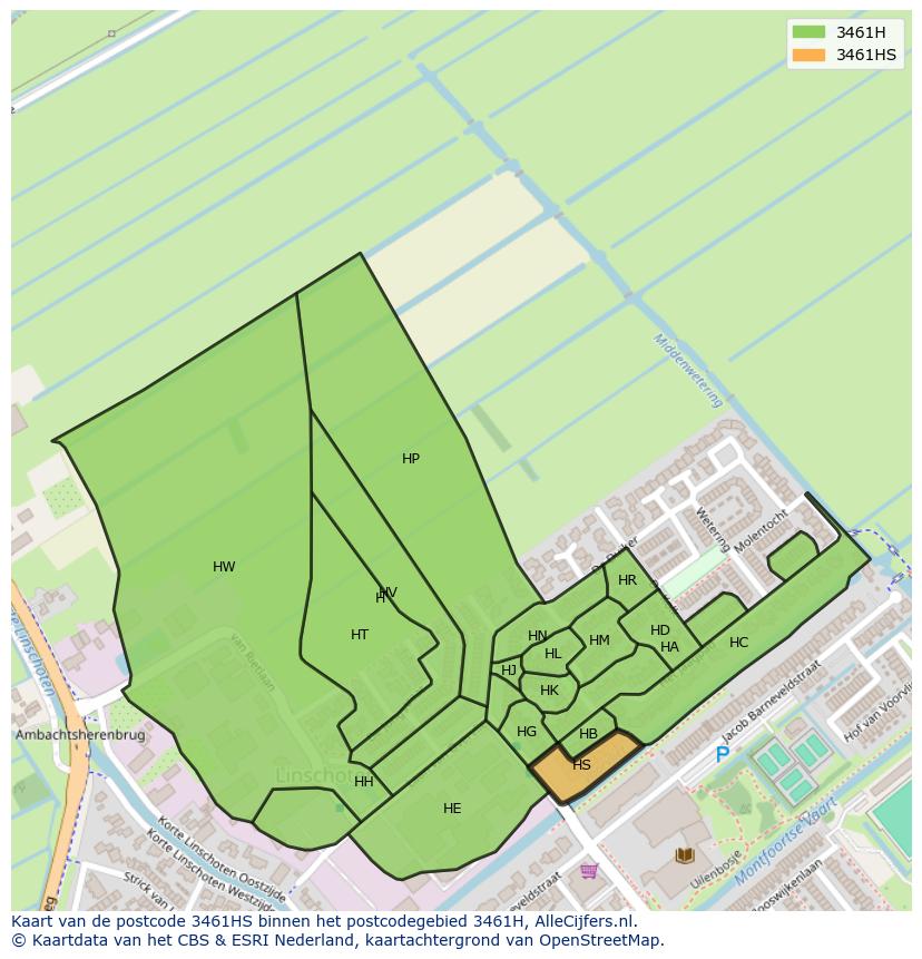 Afbeelding van het postcodegebied 3461 HS op de kaart.