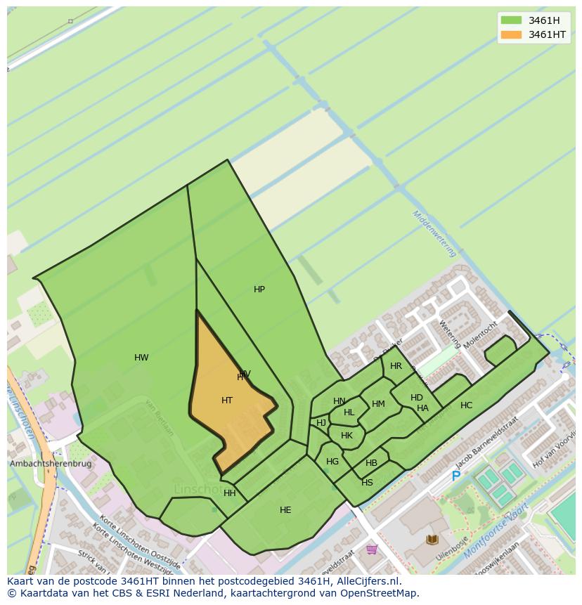 Afbeelding van het postcodegebied 3461 HT op de kaart.