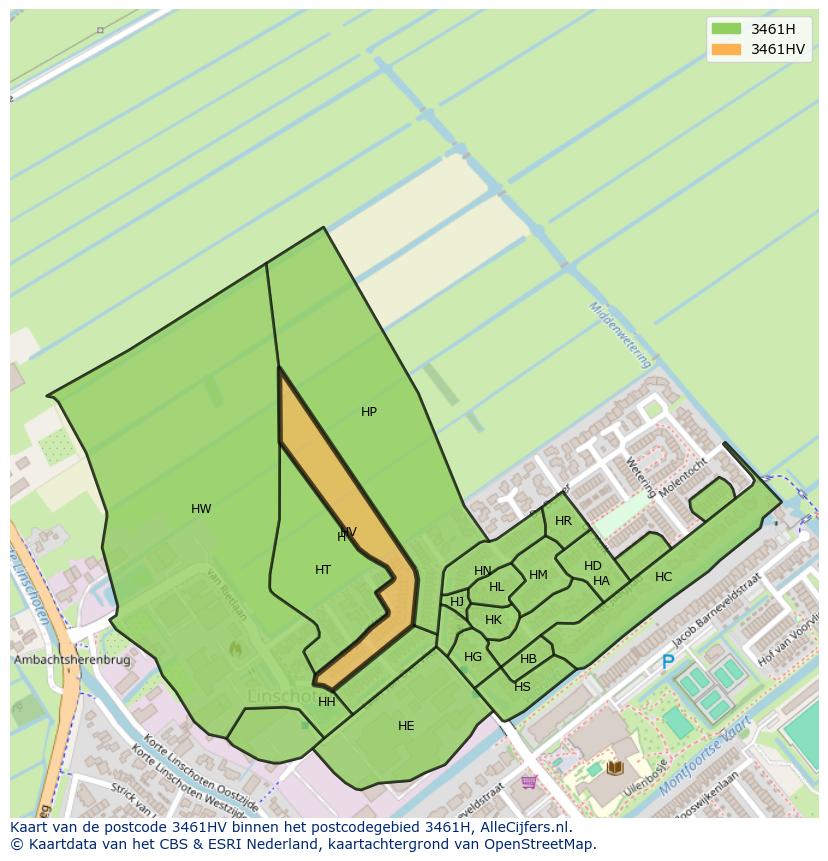 Afbeelding van het postcodegebied 3461 HV op de kaart.