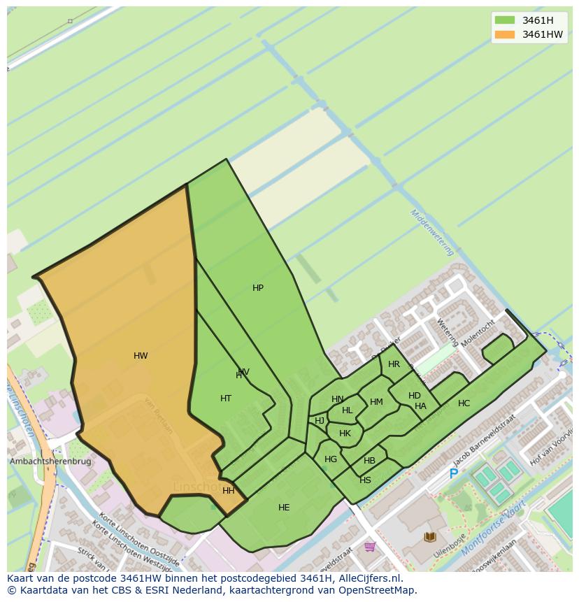 Afbeelding van het postcodegebied 3461 HW op de kaart.