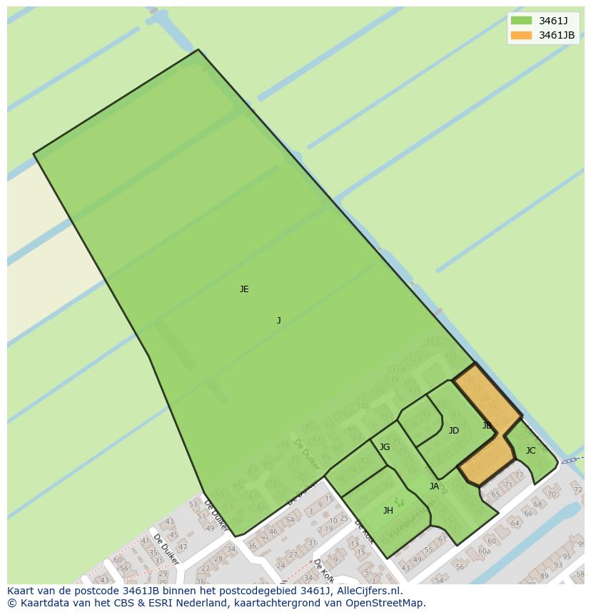 Afbeelding van het postcodegebied 3461 JB op de kaart.