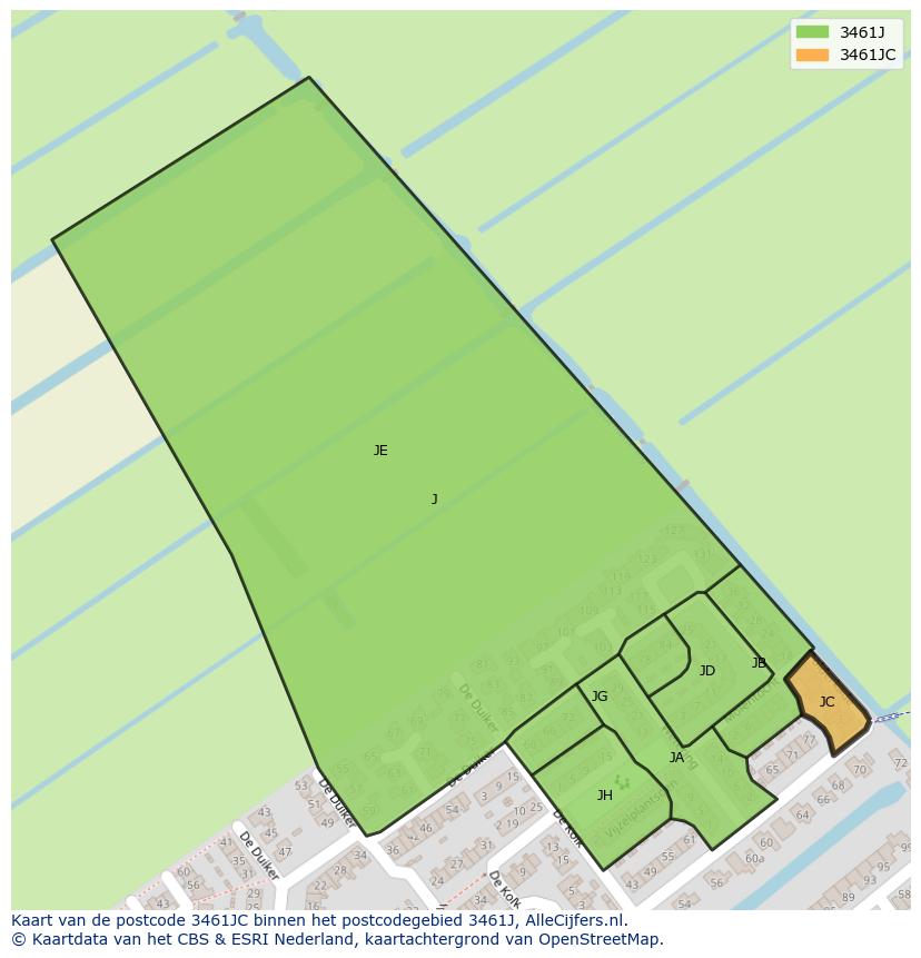 Afbeelding van het postcodegebied 3461 JC op de kaart.
