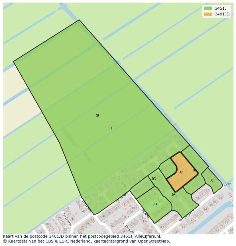 Afbeelding van het postcodegebied 3461 JD op de kaart.