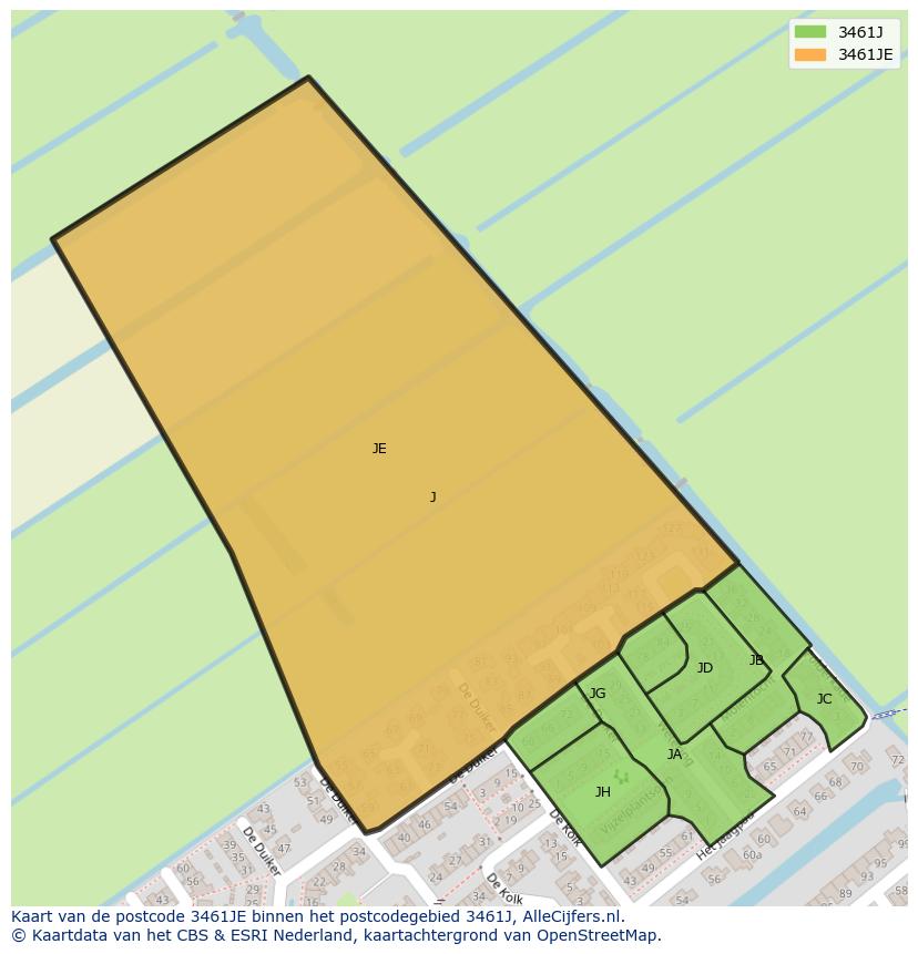Afbeelding van het postcodegebied 3461 JE op de kaart.