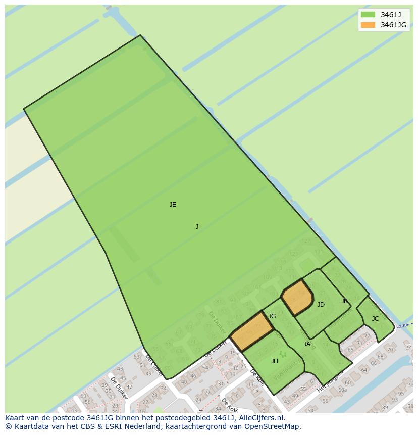Afbeelding van het postcodegebied 3461 JG op de kaart.