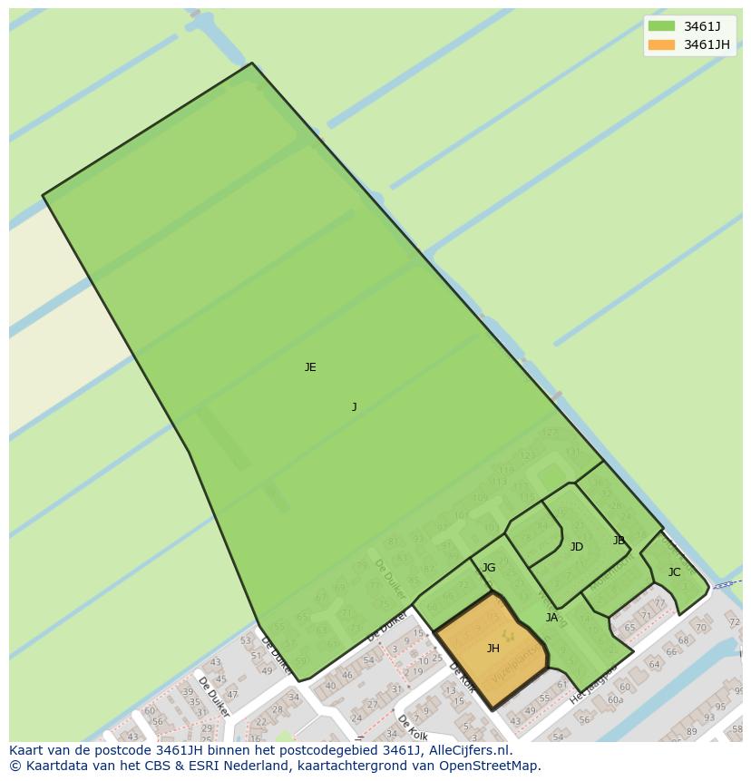 Afbeelding van het postcodegebied 3461 JH op de kaart.