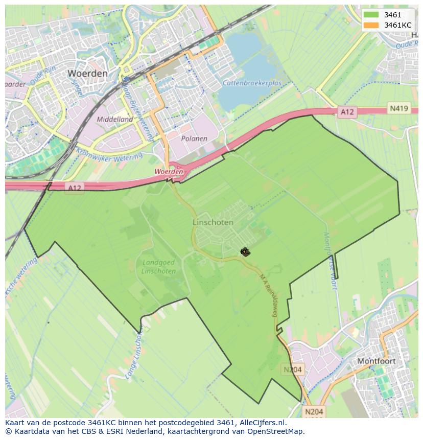 Afbeelding van het postcodegebied 3461 KC op de kaart.