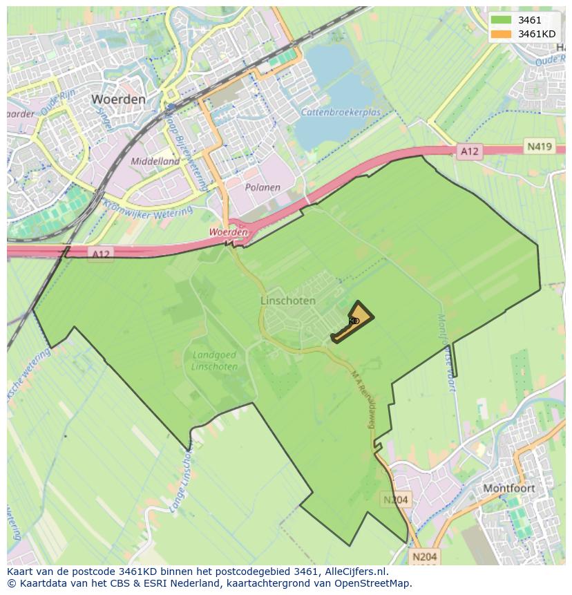 Afbeelding van het postcodegebied 3461 KD op de kaart.