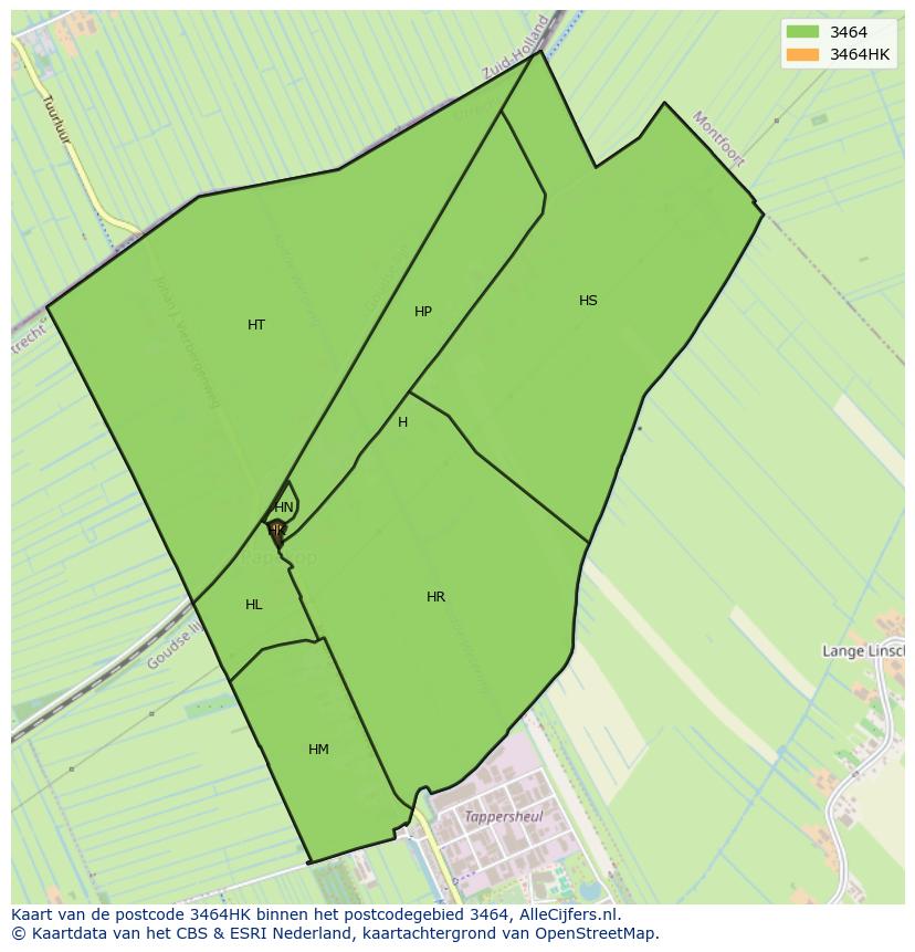 Afbeelding van het postcodegebied 3464 HK op de kaart.
