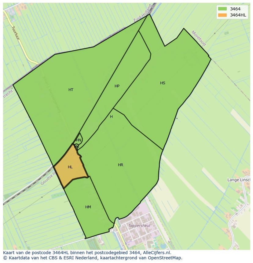 Afbeelding van het postcodegebied 3464 HL op de kaart.