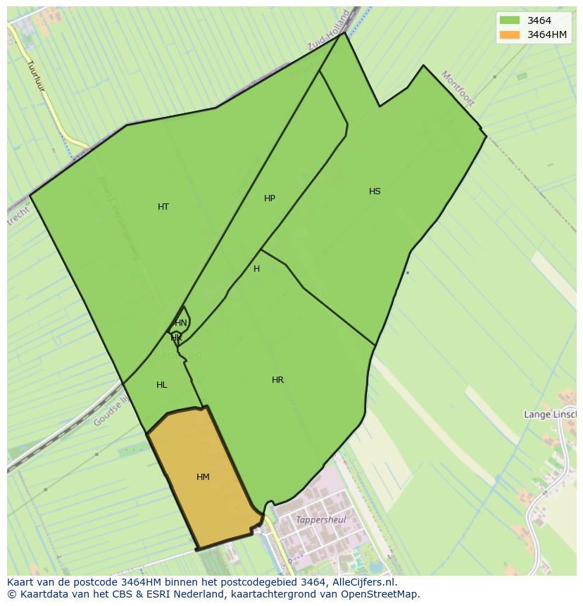 Afbeelding van het postcodegebied 3464 HM op de kaart.