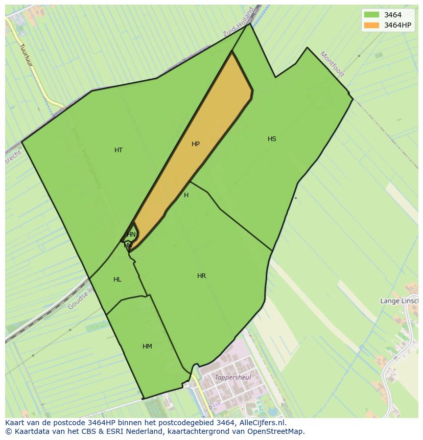 Afbeelding van het postcodegebied 3464 HP op de kaart.