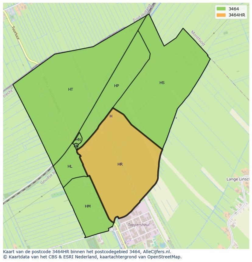 Afbeelding van het postcodegebied 3464 HR op de kaart.