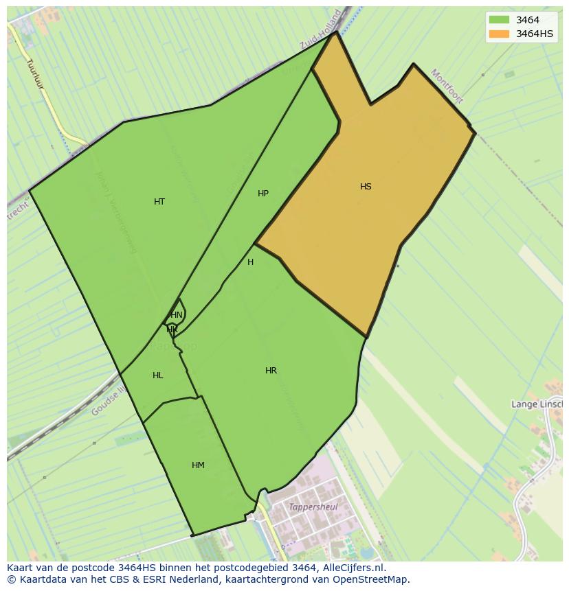 Afbeelding van het postcodegebied 3464 HS op de kaart.