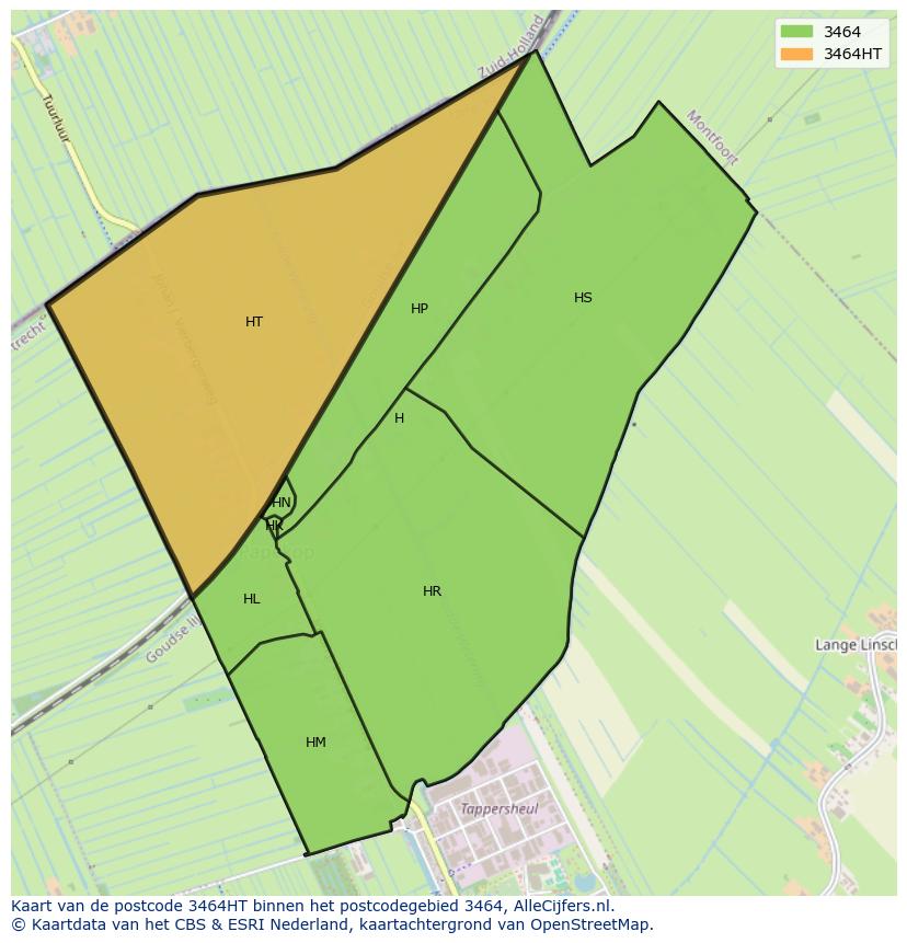 Afbeelding van het postcodegebied 3464 HT op de kaart.