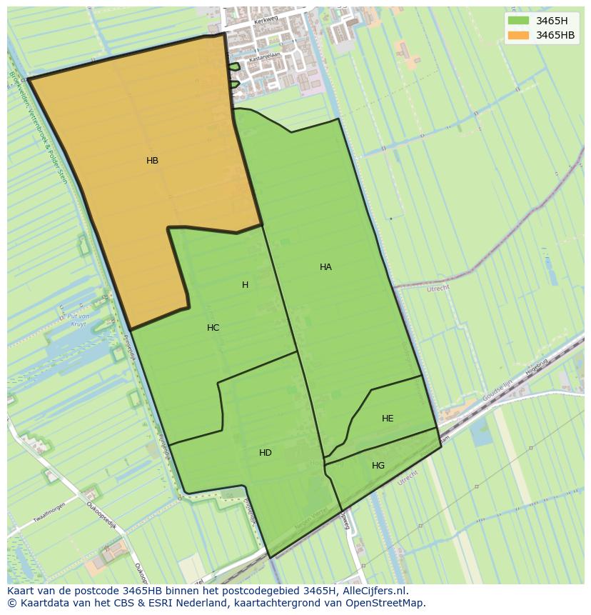 Afbeelding van het postcodegebied 3465 HB op de kaart.