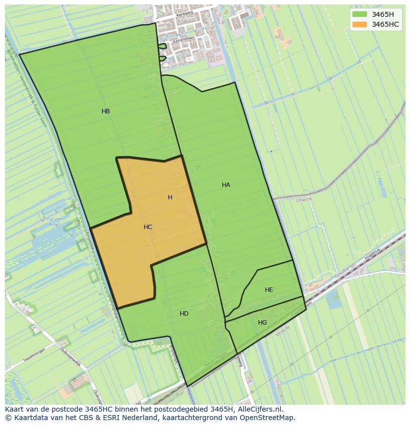 Afbeelding van het postcodegebied 3465 HC op de kaart.