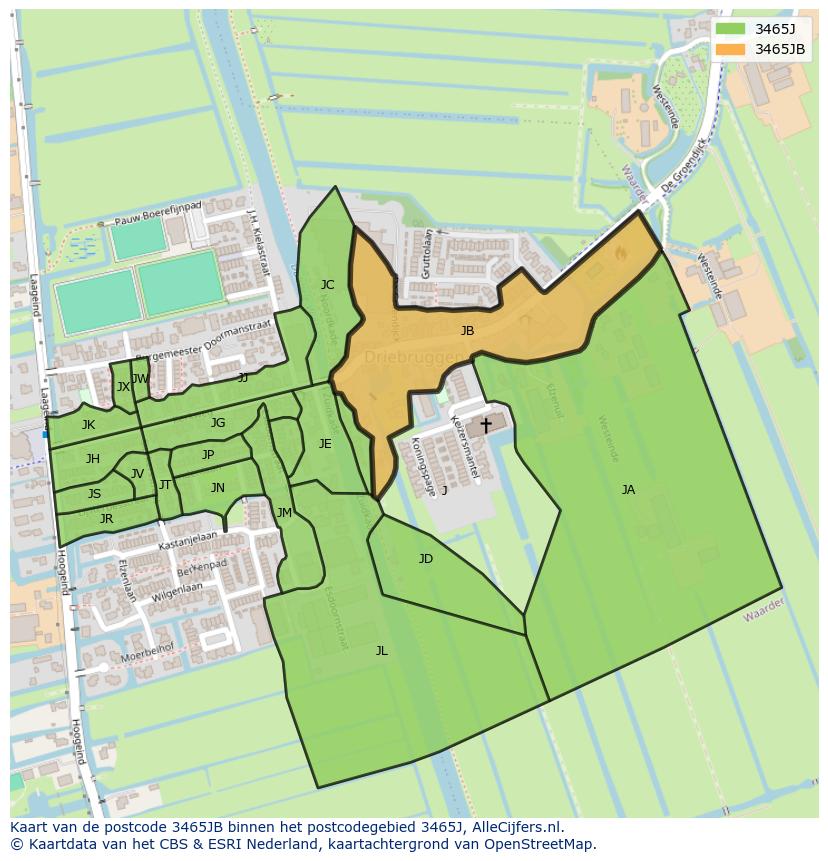 Afbeelding van het postcodegebied 3465 JB op de kaart.