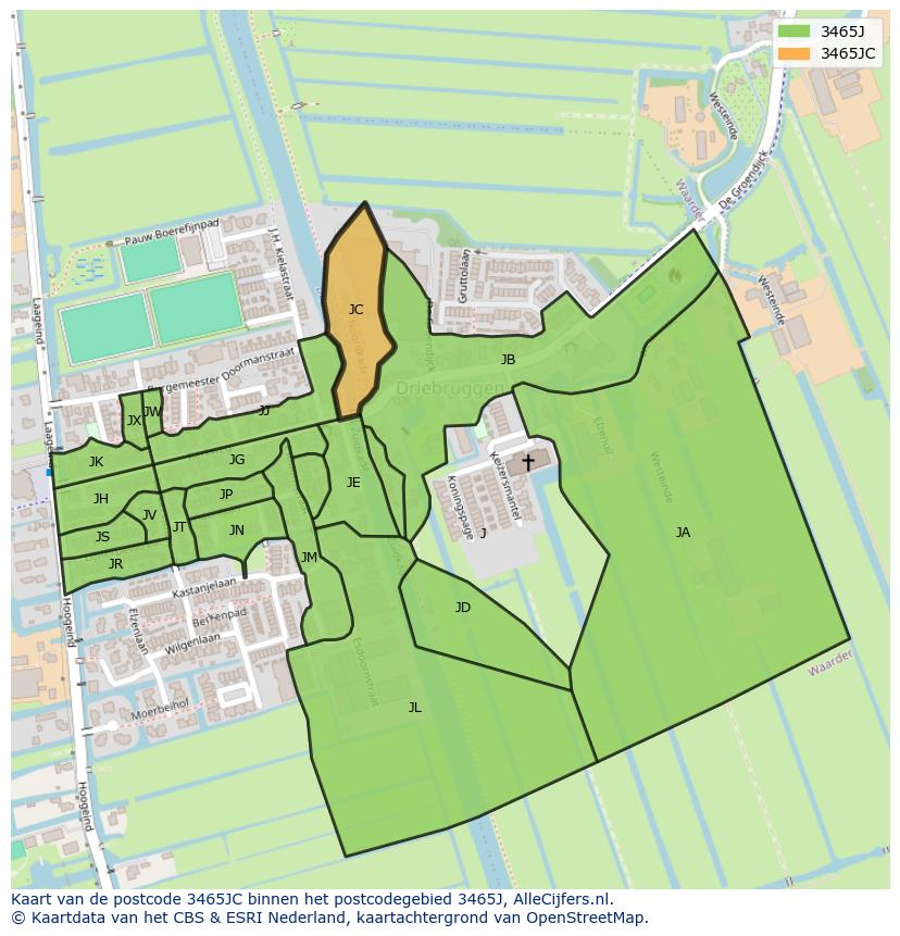 Afbeelding van het postcodegebied 3465 JC op de kaart.