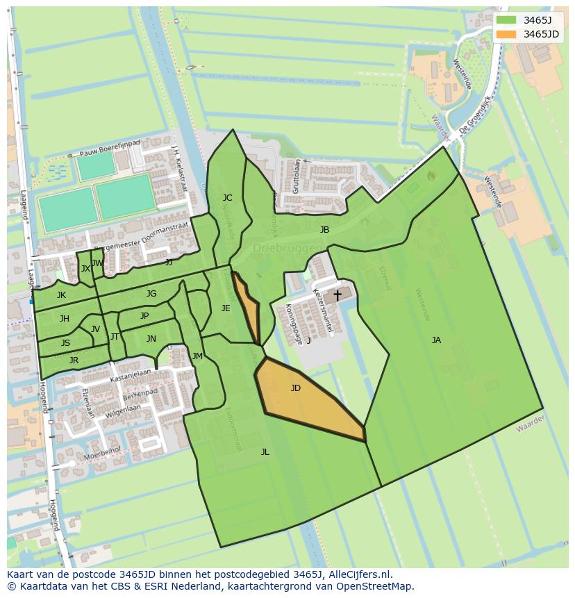Afbeelding van het postcodegebied 3465 JD op de kaart.