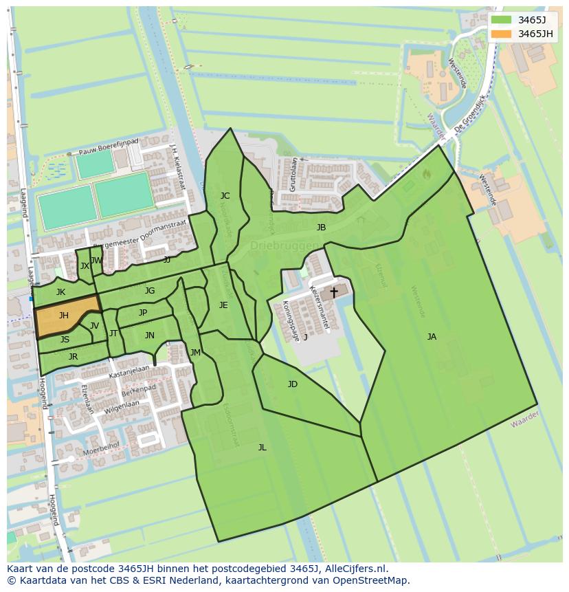 Afbeelding van het postcodegebied 3465 JH op de kaart.