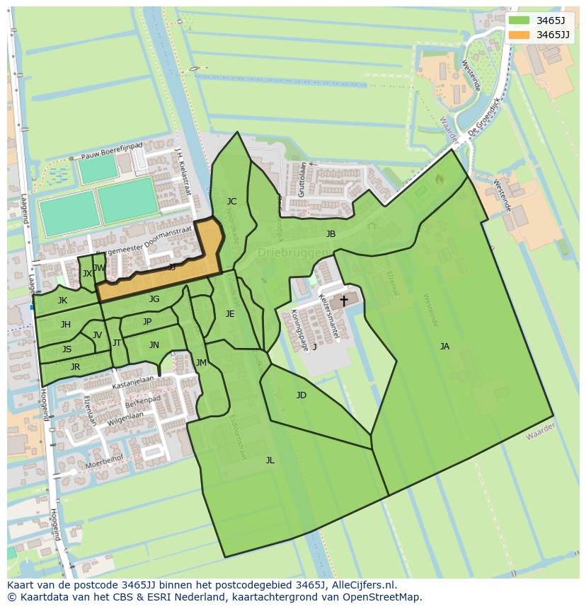 Afbeelding van het postcodegebied 3465 JJ op de kaart.