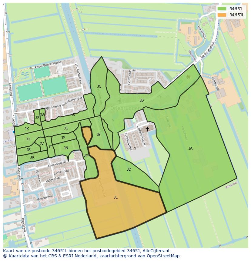 Afbeelding van het postcodegebied 3465 JL op de kaart.