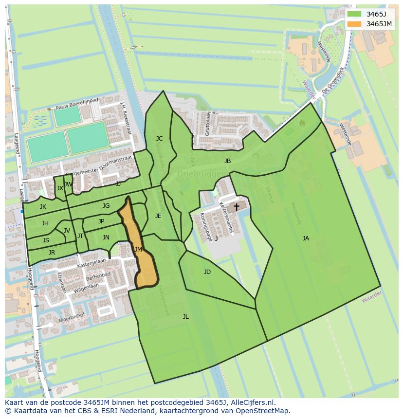 Afbeelding van het postcodegebied 3465 JM op de kaart.