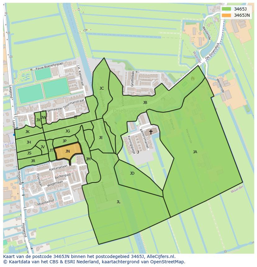 Afbeelding van het postcodegebied 3465 JN op de kaart.