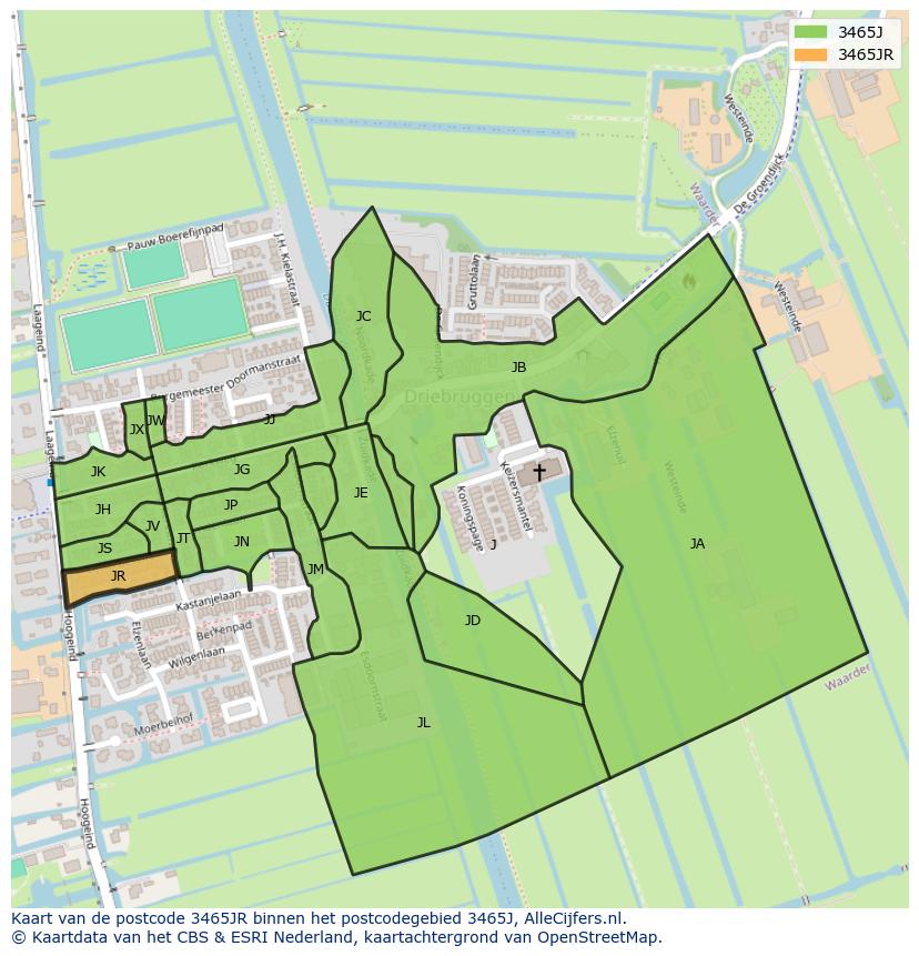 Afbeelding van het postcodegebied 3465 JR op de kaart.