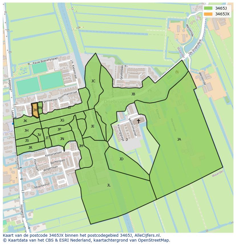 Afbeelding van het postcodegebied 3465 JX op de kaart.