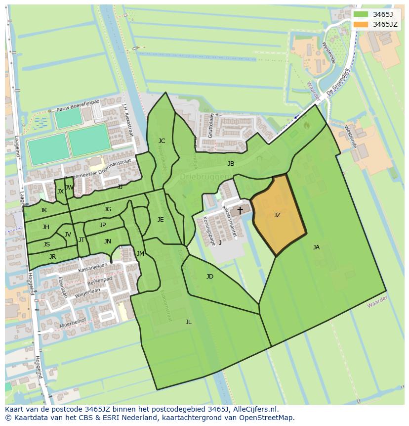 Afbeelding van het postcodegebied 3465 JZ op de kaart.