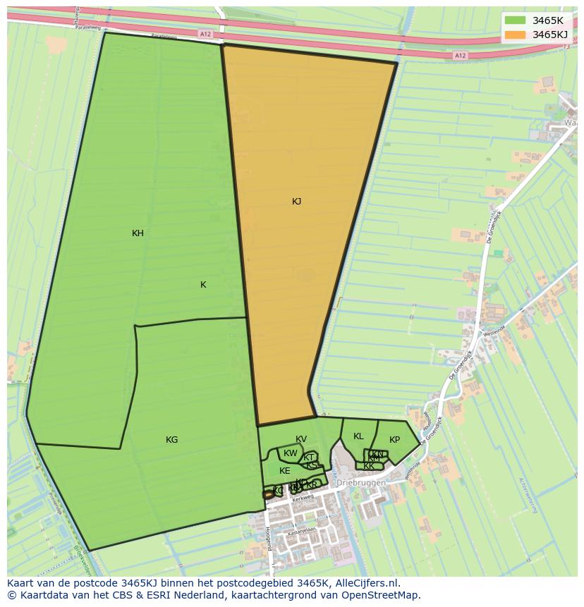 Afbeelding van het postcodegebied 3465 KJ op de kaart.