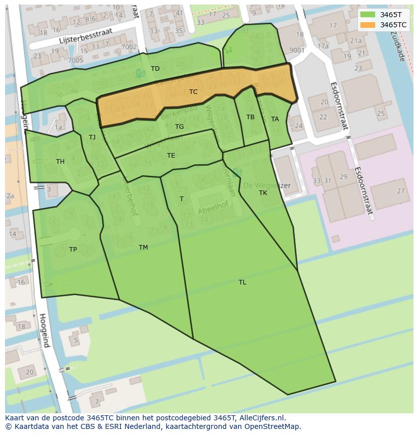 Afbeelding van het postcodegebied 3465 TC op de kaart.