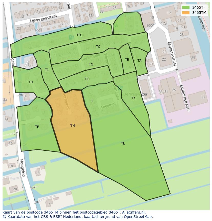 Afbeelding van het postcodegebied 3465 TM op de kaart.