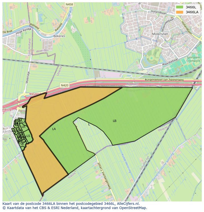 Afbeelding van het postcodegebied 3466 LA op de kaart.
