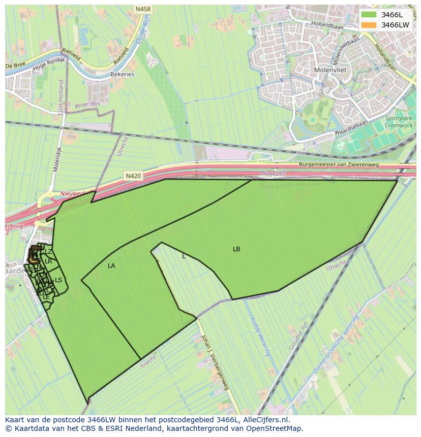 Afbeelding van het postcodegebied 3466 LW op de kaart.